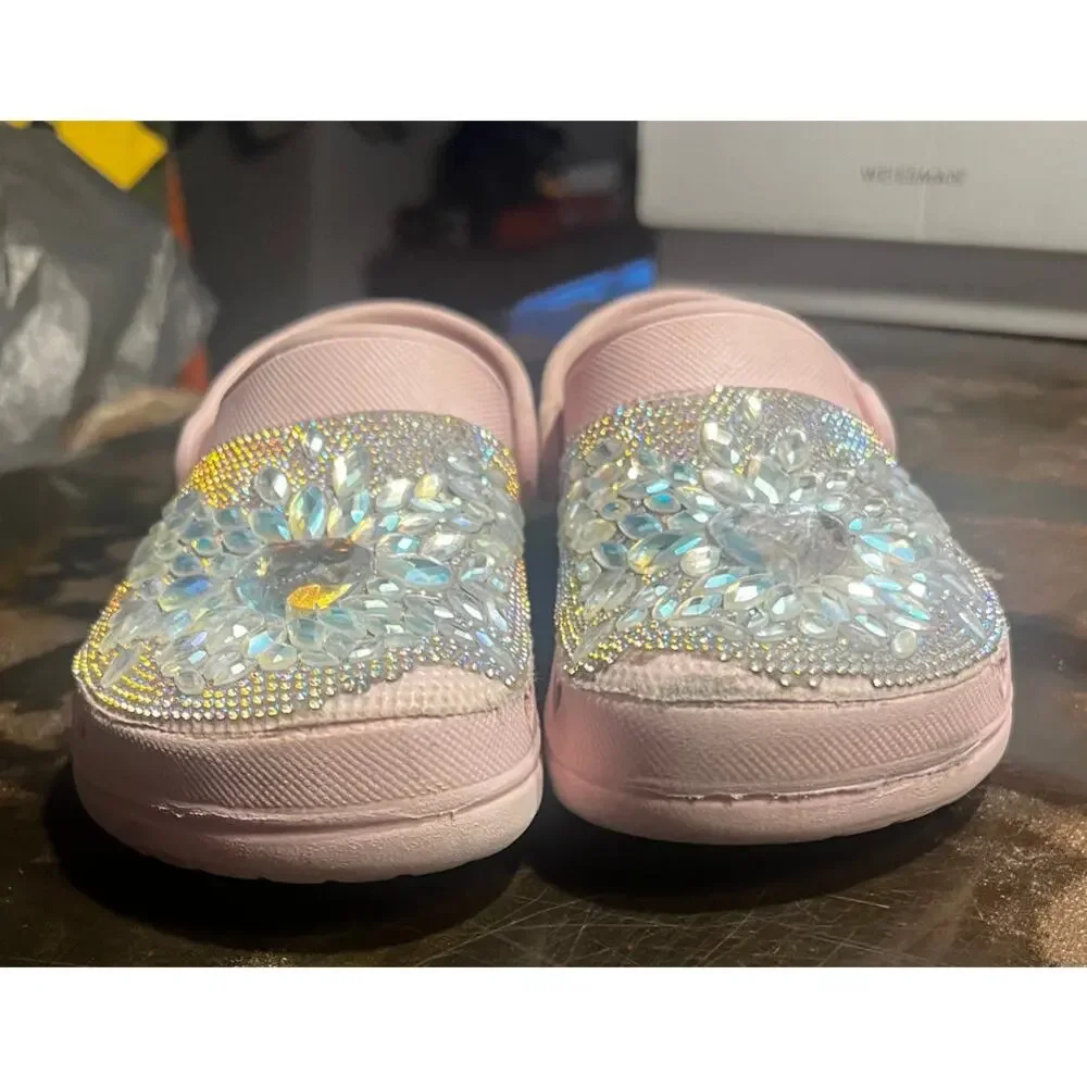 Pink Skechers Brand Rhinestone Embellished Croc Slide Style Shoe Size 11